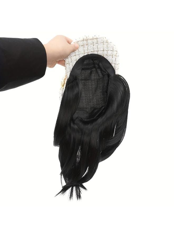 10 Inch Short Straight Hair Wig With Tweed Plaid Newsboy Cap For Women Color AT436 9 6A - Image 3